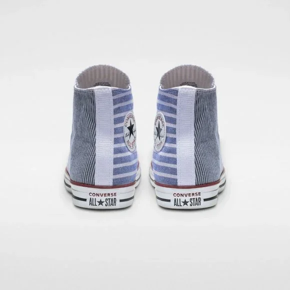 ✨NEW✨ Converse All Stars Mix-Match Blue Stripes High Top Sneakers - Picture 6 of 10
